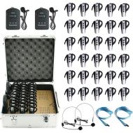 EXMAX® EXD-6824 2.4G Hands-free Audio Tour Guide System with 9999 Channel ID for Interpreter to Simultaneous Interpretation,for Tour Guide to travel(2 Transmitters 30 Receivers & 32-slot Charge Case)