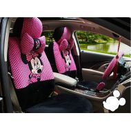 DISPLAY L D 1905 18pcs Maimai88 Pink and Black Dot Fashion Classic Cartoon Monkey Embroidery Soft Plush Car Seat Cover Seating of Men&Women a Complete Set Universal Car Covers Used Four Seasons