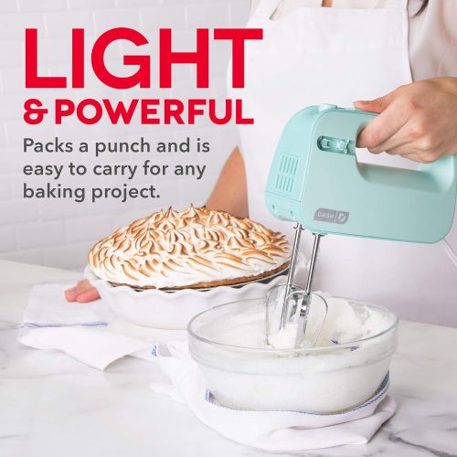 [아마존베스트]Dash Smart Store Compact Hand Mixer Electric for Whipping + Mixing Cookies, Brownies, Cakes, Dough, Batters, Meringues & More, 3 speed, Aqua