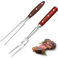 Patelai 2 Pieces Forged Carving Forks with Color Wooden Handle and Stainless Steel Meat Fork Barbecue Fork for Kitchen Roast (12 Inch, 14 Inch)
