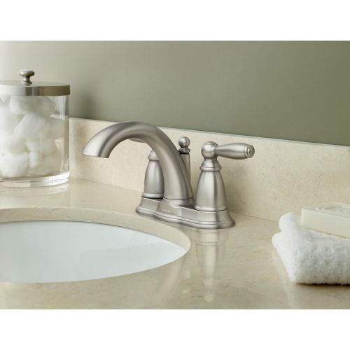  Moen 6610BN Brantford Brushed nickel two-handle high arc bathroom faucet with Drain Assembly, Brushed Nickel
