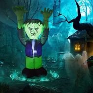 GOOSH 5 FT Halloween Inflatable Outdoor Ghost with Green Face, Blow Up Yard Decoration Clearance with LED Lights Built-in for Holiday/Party/Yard/Garden