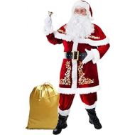 Ahititi Santa Costume for Men 12pcs Set Red Deluxe Velvet Christmas Party Cosplay for Adult Santa Claus Suit