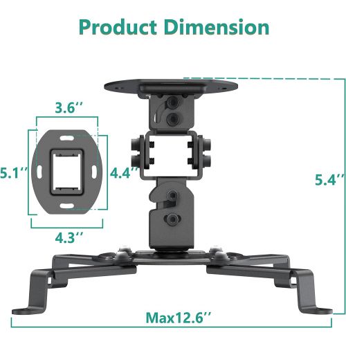  WALI Projector Ceiling Mount, Universal Low Profile Projector Mount with Retractable Arms and Multiple Adjustment Function (PM-002-B), Black