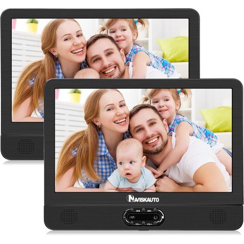  [아마존베스트]NAVISKAUTO 12 Portable Dual Screen DVD Player for Car with Built-in Rechargeable Battery and Last Memory, Supports USB/SD Card Playback