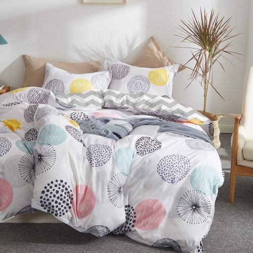  [아마존베스트]Uozzi Bedding Polyester & Polyester Blend Breathable/Stain Resistance, 800 Thread Count, Striped 3- Piece Bedding Sheet Set (1 Duvet Cover, 2 Pillowcases), Queen, Pink Gray Yellow