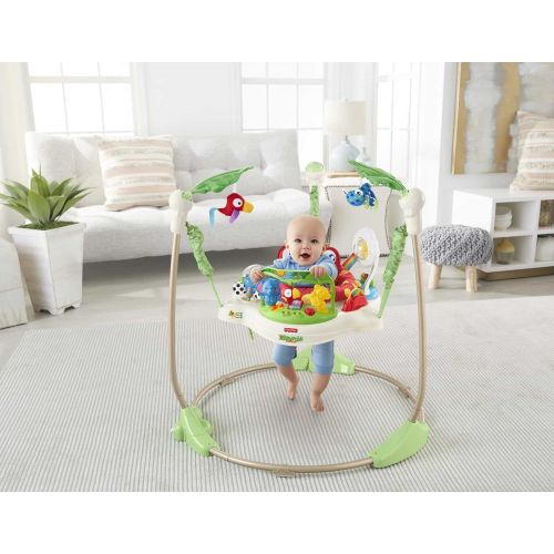  Fisher-Price Rainforest Jumperoo, freestanding baby activity center with lights, music, and toys