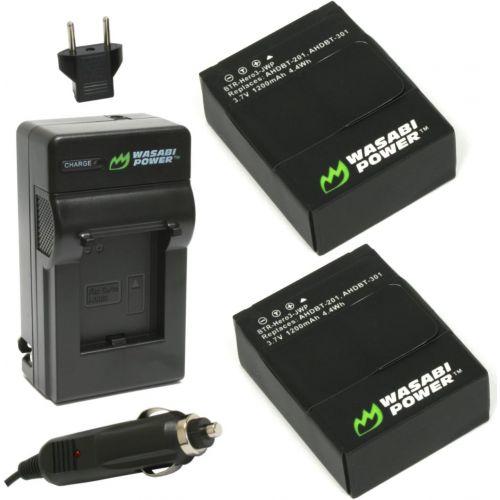  Wasabi Power Battery (2-Pack) and Charger for GoPro HERO3+, HERO3 and GoPro AHDBT-201, AHDBT-301, AHDBT-302