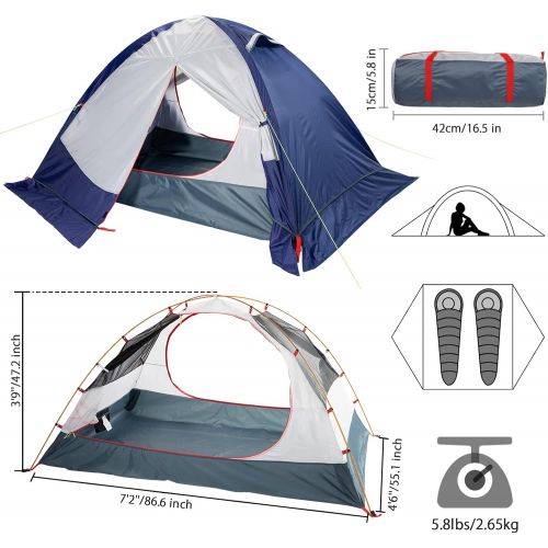  Weanas 2 Person Tent, 4 Season Waterproof Ultralight Backpacking Tent with Skirt, Double Layer All Weather Easy Setup Tents for Camping, Hiking, Mountaineering