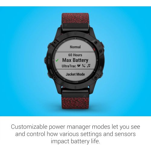 가민 [아마존베스트]Garmin fenix 6 Sapphire, Premium Multisport GPS Watch, Features Mapping, Music, Grade-Adjusted Pace Guidance and Pulse Ox Sensors, Black DLC with Heathered Red Nylon Band
