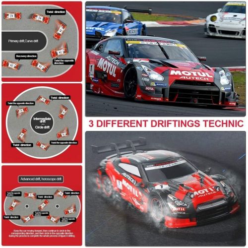  Nsddm RC Drift Car Super GT Sport Racing Car 1:16 4WD Hight Speed Drift Vehicle Kids Boys Adults Gift with 2.4G 4CH Remote Control, 2 Pack Batterys and 2 Pack Tires Roadblocks