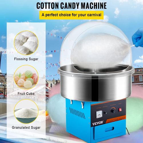  VBENLEM 20.5 Inch Commercial Cotton Candy Machine with Cover Electric Candy Floss Maker for Party(Blue)
