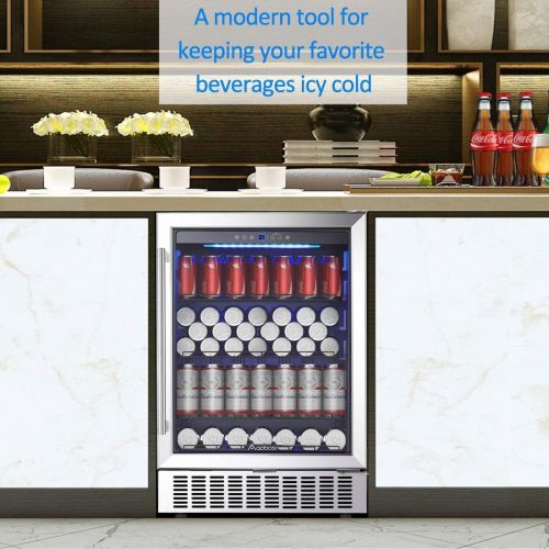  AAOBOSI 24 Inch Beverage Cooler, 164 Cans Freestanding and Built-in Beverage Refrigerator with Advanced Cooling System, Adjustable Shelf, Energy Saving, Ideal for Soda, Water, Beer