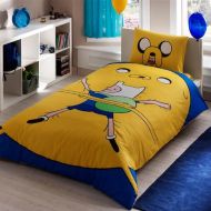 Bekata Adventure Time Bedding Set, Kids Quilt/Duvet Cover Set Single/Twin Size, Yellow Blue, with Fitted Sheet, Made in Turkey (3 PCS)