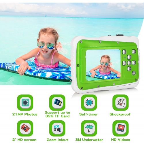  [아마존베스트]LUCKYCAM Kids Camera, 3M Waterproof Camera with 2.0 Inch LCD Display,21MP HD Digital Camera for Children Include 32G Micro SD Card and Float Strap Red…