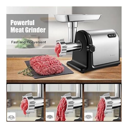  AAOBOSI Electric Meat Grinder 【3000W Max 】Heavy Duty Stainless Steel Meat Mincer with 3 Grinding Plates, 3 Sausage Stuffer Tubes & Kubbe Attachments,Easy One-Button Control