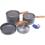 Fire-Maple Feast4 Camping Cookware Set with Pot, Kettle, Pan for 4 People, Easy to Clean Hard Anodized Aluminum, 8 Piece Pot and Mess Kit, Essential Pots and Pans Set, Camping Gear