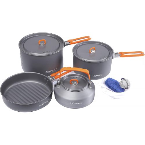  [아마존베스트]Fire-Maple Camping Cookware Set with Pot, Kettle, Pan for 4 People Feast4, Easy to Clean Hard Anodized Aluminum, 8 Piece Pot and Mess Kit, Essential Pots and Pans Set, Camping Gear