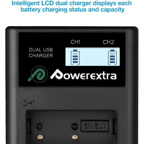  Powerextra 2 x EN-EL9 Battery & Charger with LCD Display Compatible with Nikon D40 D40x D60 D3000 D5000 Cameras