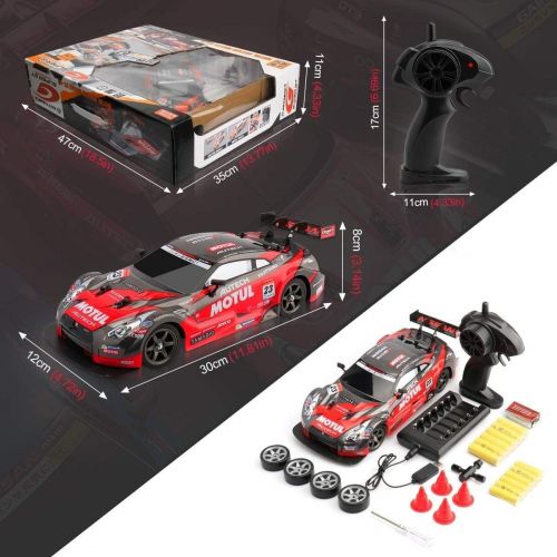  Nsddm RC Drift Car Super GT Sport Racing Car 1:16 4WD Hight Speed Drift Vehicle Kids Boys Adults Gift with 2.4G 4CH Remote Control, 2 Pack Batterys and 2 Pack Tires Roadblocks