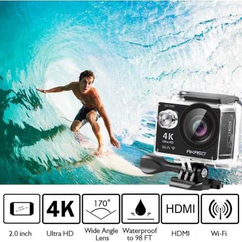  AKASO EK7000 4K WiFi Action Camera Ultra HD 30m Underwater Waterproof Camera Remote Control Underwater Camcorder with 2 Batteries and Helmet Accessories Kit (2021 Version)