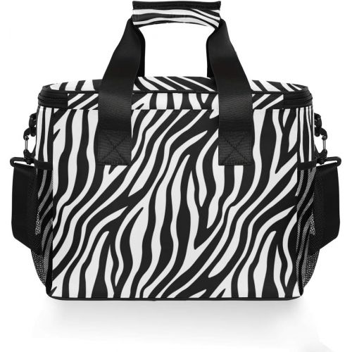  ALAZA Stylish Black White Zebra Look Large Cooler Lunch Bag, Waterproof Cooler Bag for Camping, Picnic, BBQ, Family Outdoor Activities