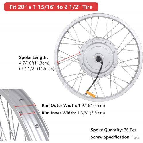  AW 20 Electric Bicycle Front Wheel Conversion Kit E-Bike 36V 750W Motor for 20 x 1.75-2.1 Tire