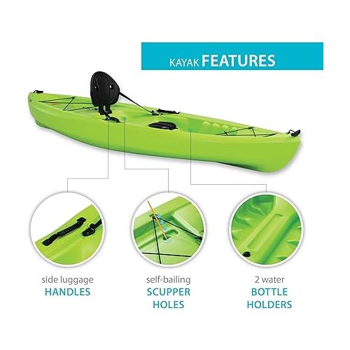 라이프타임 Lifetime Tioga Sit-On-Top Kayak with Paddle, Lime, 120