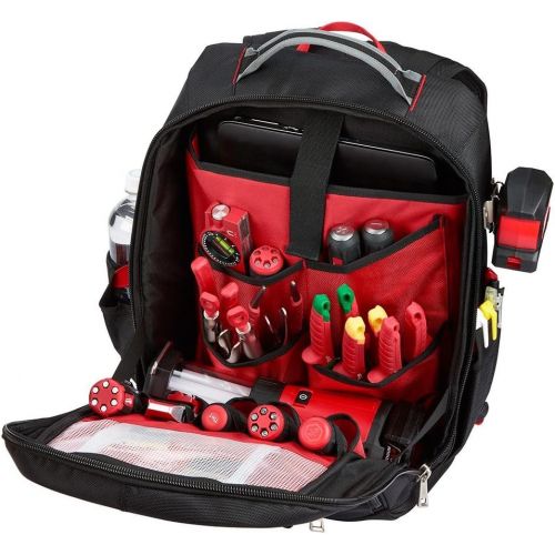  MILWAUKEES Milwaukee Low Profile Jobsite Backpack Made of 1680D Ballistic Material, Reinforced Base, with 22 Total Pockets, Sternum Strap and Tape Measure Clip, 5x more Durable and 2x MORE Pa