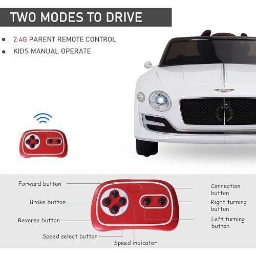  Aosom Licensed Bentley EXP12 Kids Electric Car with Parent Remote Control, 12V Ride on Car with Butterfly Doors, Startup Sound, Suspension, MP3 Player, Songs, Horn, Lights, White