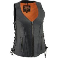 Milwaukee Leather MLL4531 Womens Black Open Neck’ Leather Vest with Side Laces - XXX-Large