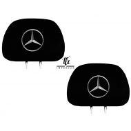 Ltluxury Universal Mercedes Benz Embroidered Black Gray Fabric Headrest Cover Set of 2