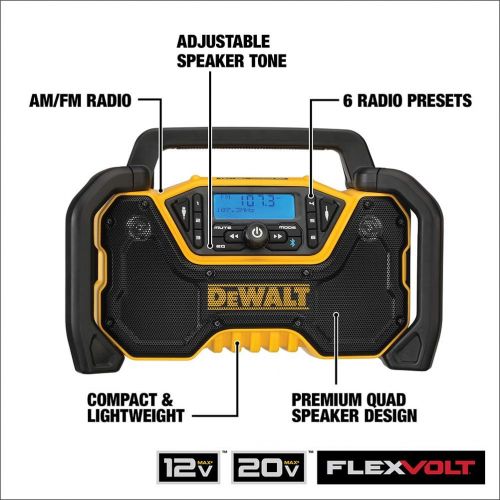  DEWALT DCR028B 12V/20V MAX Bluetooth Cordless Jobsite Radio, Tool Only