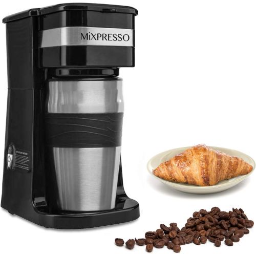  Mixpresso 2-In-1 Single Cup Coffee Maker & 14oz Travel Mug Combo Portable & Lightweight Personal Drip Coffee Brewer & Tumbler Advanced Auto Shut Off Function & Reusable Eco-Friendl