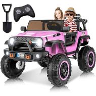 Hikole 24V Ride on Car for Kids,2 Seater Electric Truck with Remote Control, 4x100W Powerful Engine, 4WD/2WD Switchable, LED Headlight & Music Player, Battery Powered Ride on Toys for Boys Girls, Pink
