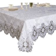 Violet Linen Elegant Velvet Lace Sheer Floral Deluxe Design Tablecloth, 70 x 216, White