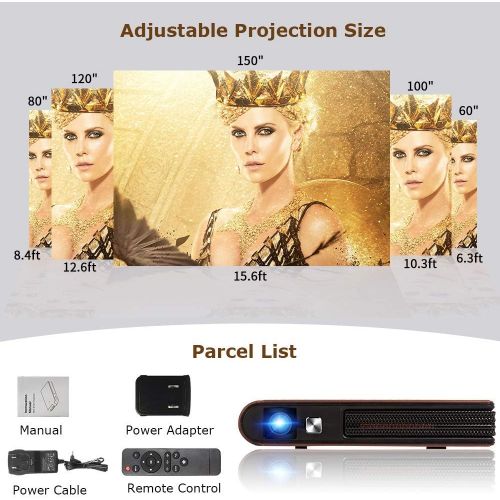  WIKISH Mini DLP Wireless Pico Projector, 3D Portable WiFi Projector with Rechargeable Battery Auto Keystone/HDMI/USB, Compatible with iPhone, Android, Laptop for Home Theater, Outdoor Mov
