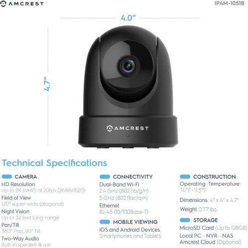  [무료배송]Amcrest 4MP UltraHD Indoor WiFi Camera, Security IP Camera with Pan/Tilt, Two-Way Audio, Night Vision, Remote Viewing, Dual-Band 5ghz/2.4ghz, 4-Megapixel @~20FPS, Wide 120° FOV, IP