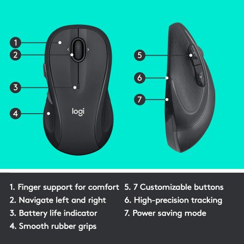 로지텍 [아마존베스트]Logitech M510 Wireless Computer Mouse for PC with USB Unifying Receiver - Graphite