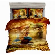Ambesonne SxinHome 3D Mermaid and Sailing Duvet Cover Bedding Set with Hide Zipper for Teen Boys Girls Kids, 3pcs 1 Duvet Cover 2 Pillowcases(No Comforter or Filling),Queen Size