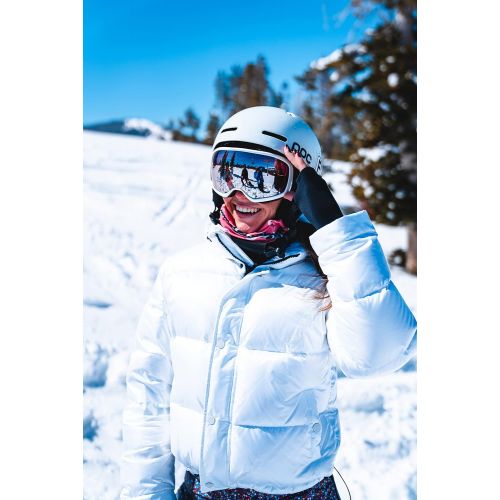  Optic Nerve Snoasis Magnetic Goggles for Snowboarding, Skiing, Snowmobiling, Snow Sports, White Frame with High Contrast Rose and Silver Mirror Lens