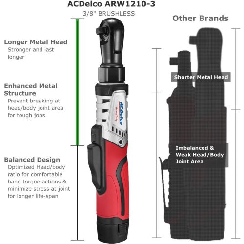  [아마존베스트]ACDelco Tools ACDelco Cordless G12 Series 12V 3/8 Brushless Li-ion Ratchet Wrench Tool Kit (1 Battery Tool Kit)