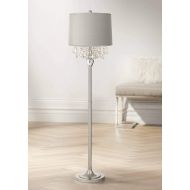 Modern Floor Lamp Satin Steel Chrome Crystal Chandelier Platinum Gray Silk Drum Shade for Living Room Reading Bedroom - 360 Lighting