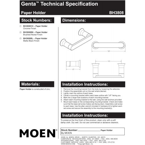  Moen BH3808BL Genta Double Post Modern Pivoting Toilet Paper Holder, Matte Black