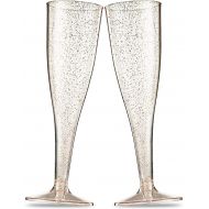 [아마존베스트]Munfix 100 Pack Gold Glitter Plastic Champagne Flutes 5 Oz Clear Plastic Toasting Glasses Disposable Wedding Party Cocktail Cups