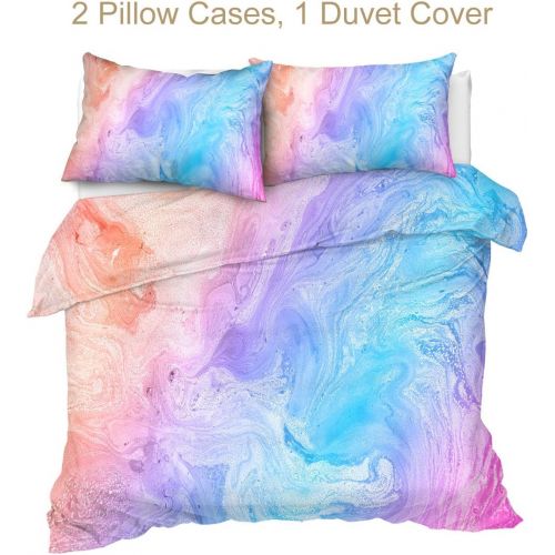  [아마존베스트]Sleepwish Modern Pastel Tie Dye Bedding Colorful Marble Duvet Cover Twin Blue Purple Modern Bedspreads Kids Teens Girls 3 Piece Trendy Bed Set
