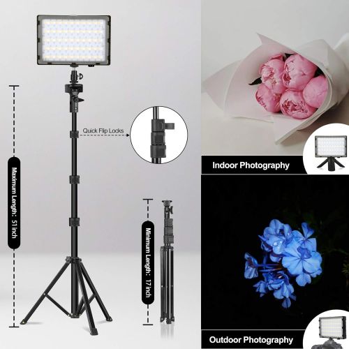  [아마존베스트]Emart RGB LED Photography Light with 51 inch Extendable Selfie Stick & Tripod Stand, Dimmable Video Light with Mini Table Tripod Stand, Portrait Shooting, YouTube DSLR Lighting