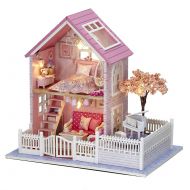 HMANE DIY Dollhouse Kit Miniature Furniture 3D Assembly Creative House with Light and Music Best Birthday Gift for Women and Girls - Pink Cherry House