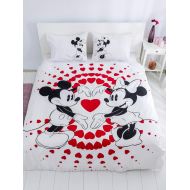 Bekata Minnie Mickey Mouse Bedding Set, Love Hearts Themed Quilt/Duvet Cover Set with Fitted Sheet, Reversible, Single/Twin Size, Red Black White, (3 PCS)