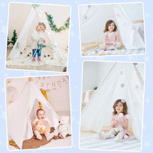  [아마존베스트]Wilwolfer Teepee Tent for Kids Foldable Children Play Tents for Girl and Boy with Carry Case Canvas Playhouse Toys for Girls or Child Indoor and Outdoor (White)